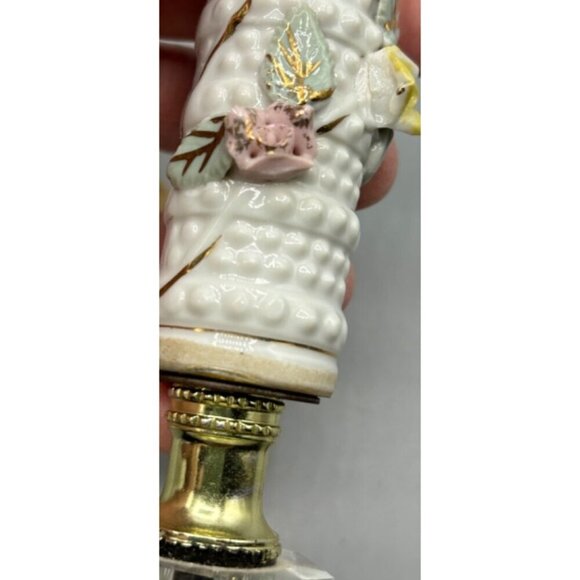 Vtg Table Lamp Set Floral Porcelain Leaded Crystal Table Electric - Picture 8 of 8